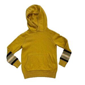 Boden Youth Unisex Soft Yellow, Navy Wool/Alpaca Blend Hoodie, Rugby Stripe 7-8